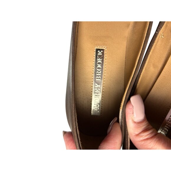 Women~AUDREY BROOKE NEWTON BROWN LEATHER~BOW~Slip on Ballet Flats SHOES Size 8M - Picture 7 of 9